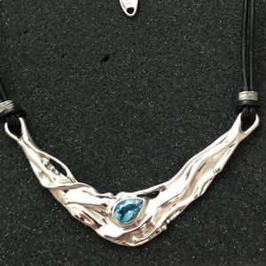 Hagit Gorali sterling, blue topaz and leather necklace